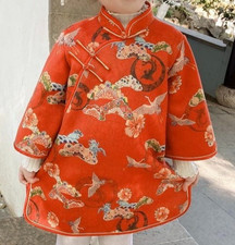 Little Girls Chinese Qipao Cheongsam Dress Size 2 3 Red Crane Print Traditional
