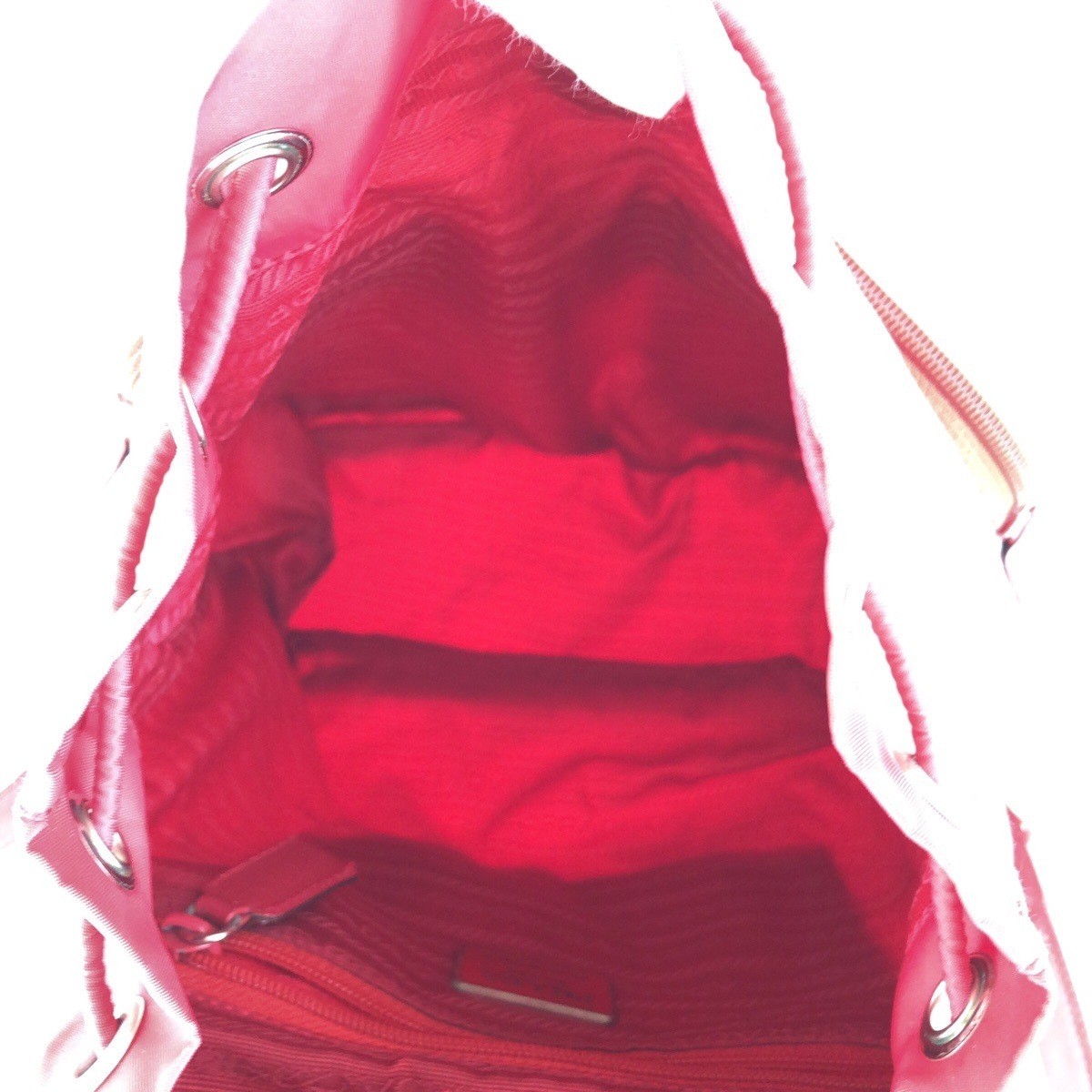 PRADA Tessuto Triangle Logo Plate Red Silver Hardware Nylon Leather Rucksack Day thumbnail 9