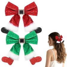 2 Pcs Christmas Hair Clip Sparkly Sequin Big Bow Hairs Clip Red Bows Hairpin