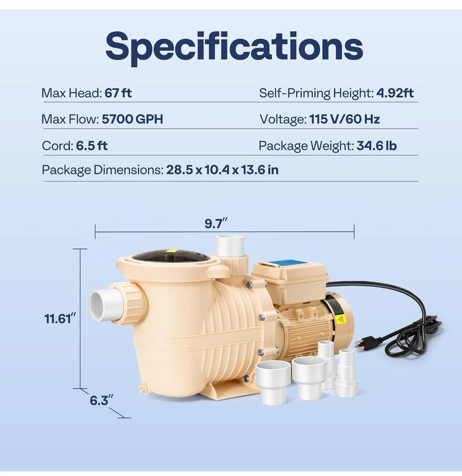 Swimming Pool Pump 2.0HP Variable Speed Self-Priming for In/Above Ground Pools - Image 4 of 4