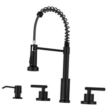  Black Kitchen Faucet with Soap Dispenser, 3 or 4 Hole Kitchen Matte Black