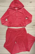 Juicy Couture Women's Pink Velour Tracksuit Set OG Bling Hoodie Pant Size XL