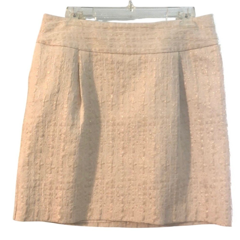Merona Womens Cream Gold Metallic Tweed Mini Skirt Size 10 Holiday Party Shimmer