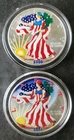 2000 and 2001 $1 American Silver Eagle Dollars Colorized in Capsules