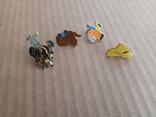 3 Bucking Bronco Pins & Hat Gold Tone Cowboy Western Enamel