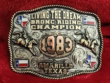 X-Treme Bronc Riding Rodeo Champion Trophy Buckle☆Amarillo Texas☆1983☆Rare☆839