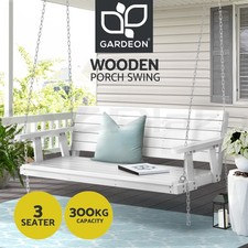 Gardeon Porch Swing Chair With Chain Outdoor Furniture Wooden Bench 3 Seat White