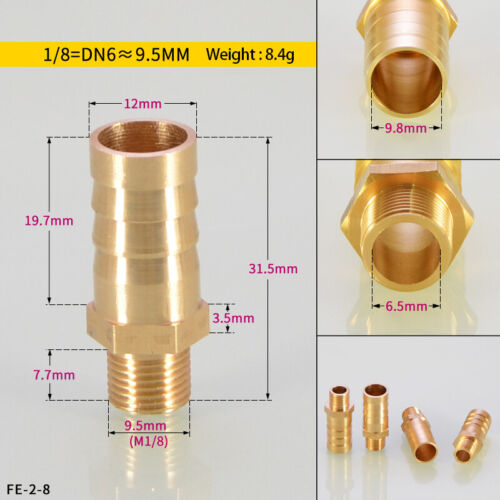 4mm-19mm Brass Male Thread x Hose Barb Tail Adapter Connector BSP 1/8" 1/4" 3/8" - Picture 10 of 25