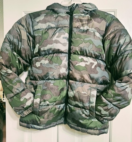 SWISS TECH BOY'S 10-12 (LARGE) GREEN/BROWN CAMEO/FLEECE HOODED PUFFED JACKET - Picture 3 of 13