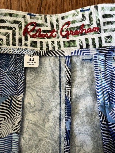 Pantalones cortos de cachemira ROBERT GRAHAM azul "Baracoa" para hombre 34 W, 9" entrepierna dobladillo en contraste - Imagen 7 de 16