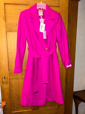 Ted Baker Lockley Bright Pink Long Wool Cashmere Coat Size uk