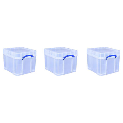 Really Useful Box 35 Liters Transparent Storage Container with Snap Lid, 3 Pack
