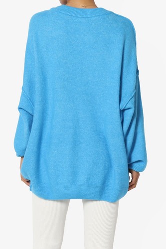 TheMogan Raw Seam Drop Shoulder Oversized Crew Neck Melange Rib Knit Sweater - Picture 94 of 104