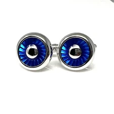 Plane Engine Pattern Cufflinks For Men Birthday Wedding Round Blue Cufflink