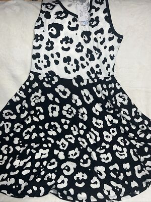 LuLaRoe Nicki Dress Pockets Sleeveless Black White Animal Print