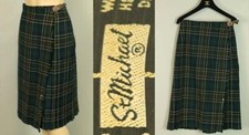 Vtg ST MICHAEL Britain Scotland Tartan Plaid Check Wool Wrap KILT Skirt