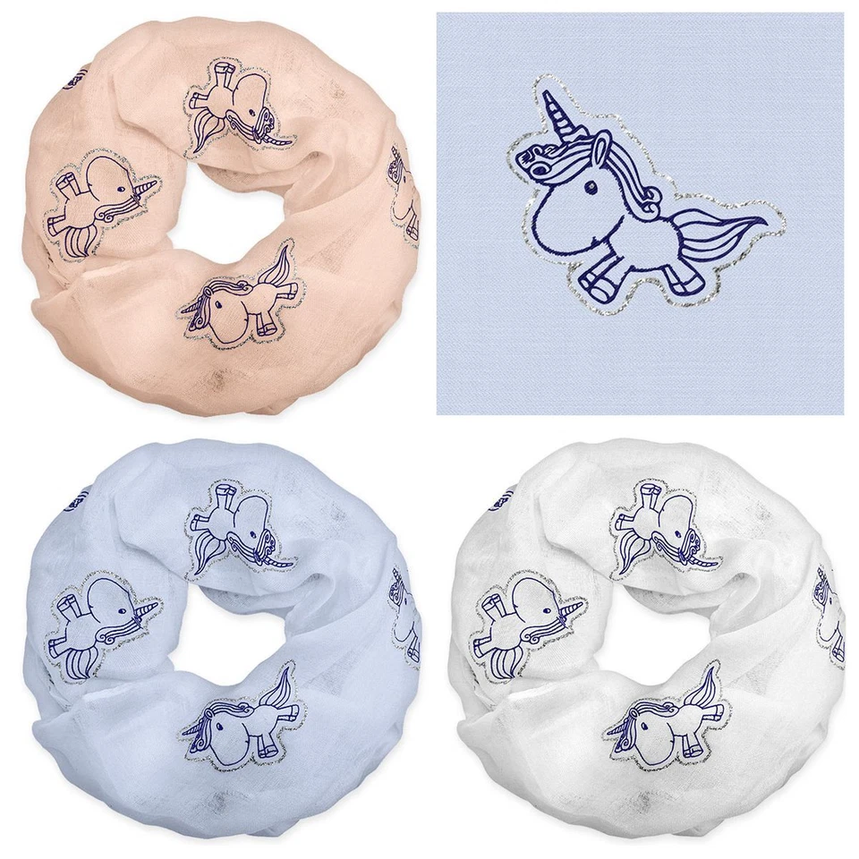 Kinder Loopschal Einhörner Schal Tuch Loop Glitzer rosa weiß blau Einhorn