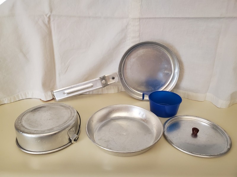 Vintage BSA Boy Girl Scouts Aluminum Cooking Pot Pan Mess Kit Utensil Fork Spoon