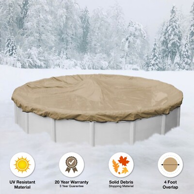 24' Round Above Ground HEAVIEST Tan Winter Swimming Pool Solid Cover 20 Yr