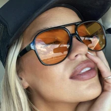 Classic Vintage 70s Sunglasses for Women Large Frame Retro Trendy Orange Glasses