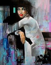 Original Mixed media/ Acrylic on linen painting*28 x 21 - 3/4 in, signed*SHADOW*