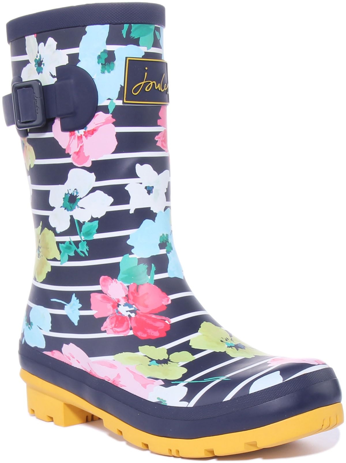 Joules - Женские ботинки Molly Welly, синие в полоску с цветочным рисунком, водонепроницаемые, Размер 5, США