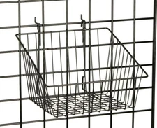 FixtureDisplays 12" x 12" Metal Gridwall Slatwall Basket w/ Hooks - Black