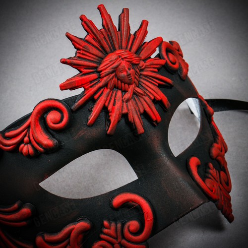 Black RED SUN GOD King Emperor Venetian Masquerade Ball Prom Party Painted Mask - Picture 4 of 7