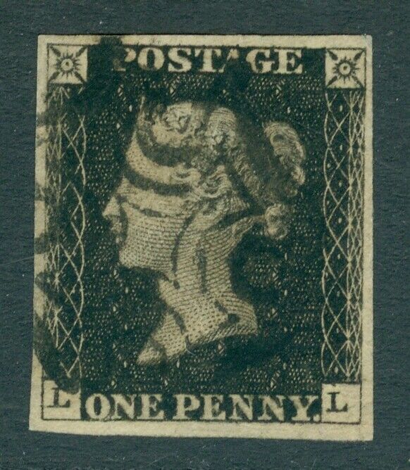 SG 2 1d black plate 8 lettered LL. Very fine used with a crisply struck black...