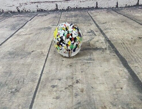 VINTAGE ART GLASS PAPERWEIGHT Colorful Confetti Design Ground Pontil - 2 1/2" - Picture 1 of 6
