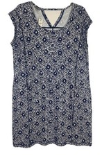 T by Talbots NWT Plus Size X Tshirt Dress Navy/White-zip Pockets-Keyhole Back