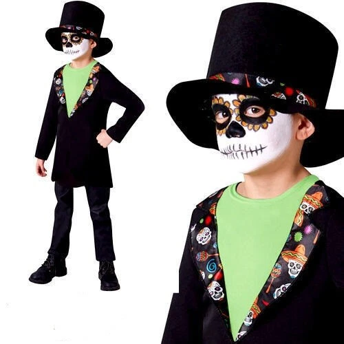 Niños Día de los Muertos Disfraz Esqueleto Mexicano Niño Halloween Elegante Vestido Conjunto Foto 3 de 4