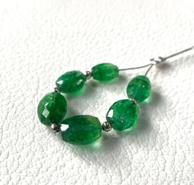 10-12 mm.Natural Zambian Emerald Briolette Faceted Oval Beads Gemstone 6 Pieces
