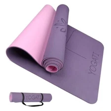 YOGATI Yoga Mat with Alignment Lines. Exercise mat with carry  Assorted Colors 