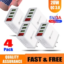 4 Pack QC3.0 Fast Quick Charge 3 Port USB Hub Wall Charger Power Adapter US Plug