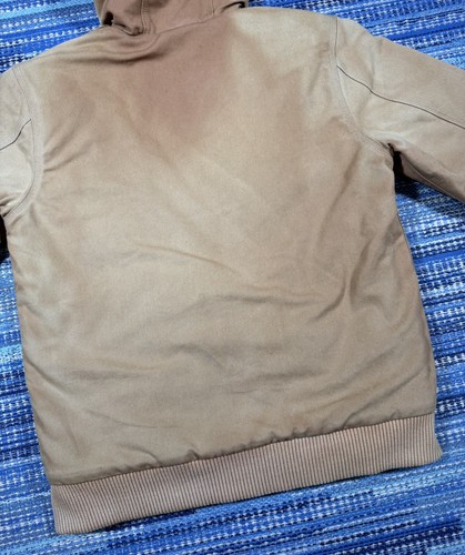 Carhartt Hooded Brown Tan Duck Canvas Jacket Youth L 14-16 Fits Adult XS FADING - Picture 13 of 15