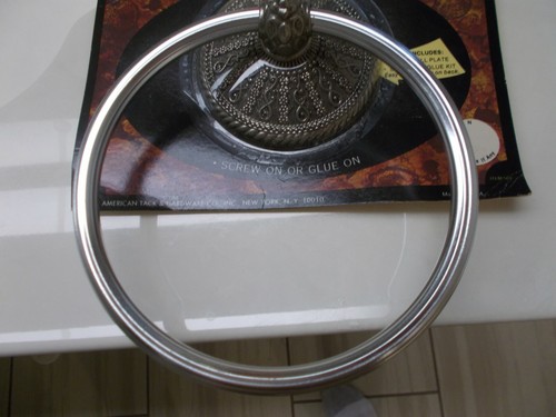 VTG.1968 AMERICAN *DECO ROOM*ANTIQUE SILVER RUSTPROOF DURA-METAL TOWEL RING NOS - Picture 4 of 12