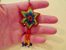 Star Key Chain New Sead Bead Handmade Guatemala Zipper Pull Charm Fiesta Red #1