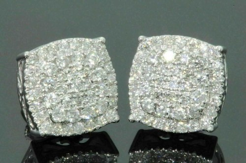 2 Ct Round Cut Lab Created Diamond Cluster Stud Earrings 14K White Gold Plated - Picture 5 of 5