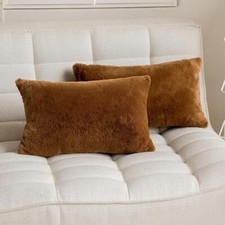 12x20 Pillow Covers Rectangle Lumbar Faux Fur Throw Pillows 12 x 20-Inch Brown