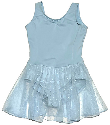 Capezio Spot On Tank Dress Polka Dot Skirt Leotard Bodysuit Blue New Girl L 8 10