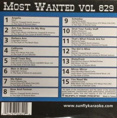 Sunfly Most Wanted (SFMW829) - Karaoke CDG-Disc