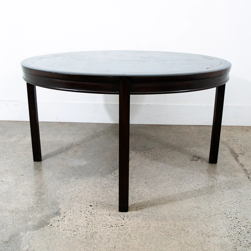 Mesa de Comedor Moderna Mediados de Siglo Tarjeta Nogal Redonda Personalizada Vintage Latón Dorado Mcm Foto 4 de 4