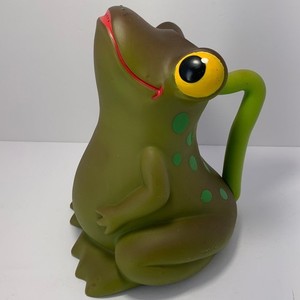 Vintage Small Plastic Frog Watering Can with Green Spots 9-inches Tall