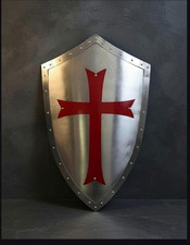 Knights Templar Shield Wall Decor, Medieval Steel Armor Display, Crusader Red Cr