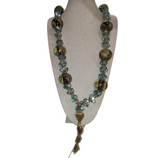 VTG Art Glass Beaded Necklace Large Round Beads with Smaller Green Blue Stones
