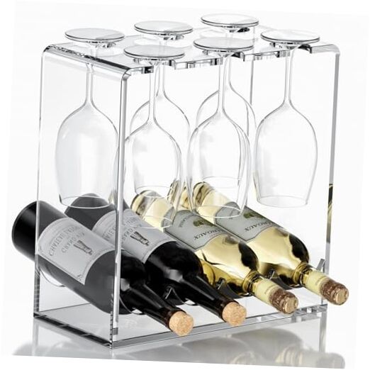 Acrylic Wine Rack with Glass Holder, Wine Holder Racks Countertop