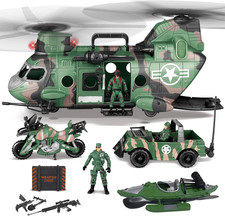 10-In-1 Military Helicopter Toys Set with Light, Sound, Trucks, Boat, Bike, Army