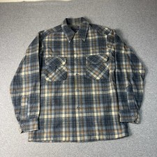 Vintage Pendleton Board Shirt Mens Medium Gray Plaid Wool Flap 70s Flannel USA