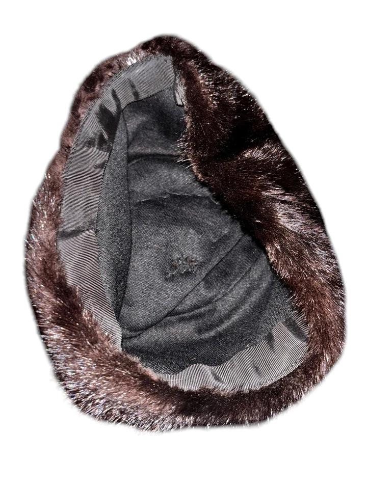 Sombrero Pastillero Mujer Vintage Años 50/60 Marrón Oscuro Negro Piel Visón Estilo Jackie O Foto 3 de 4